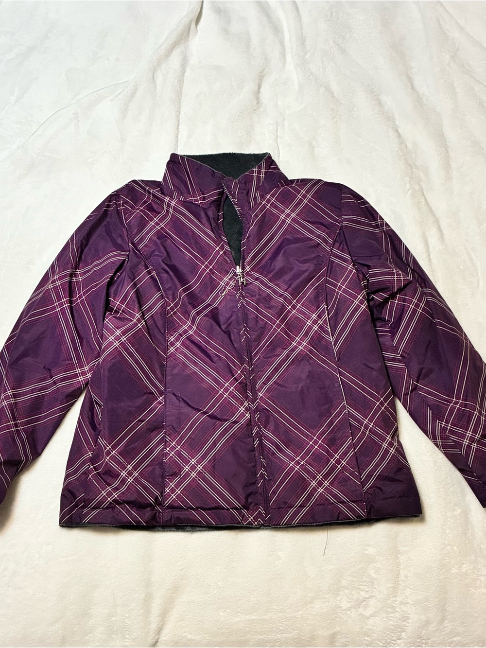 PURPLE PLAID WOMEN'S JACKET - LIGHTWEIGHT ZIP FRONT